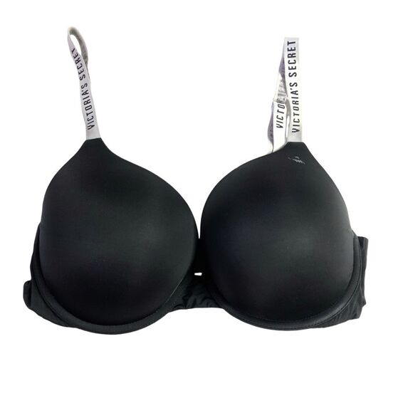Victoria’s Secret Logo Straps Black Padded Push Up Bra - Picture 1 of 6